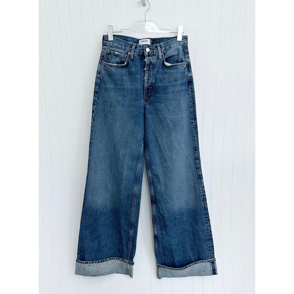 Agolde Denim - Agolde Dame Wide Leg Cuffed Jeans Blue High Rise Denim Trouser Size 26 Long